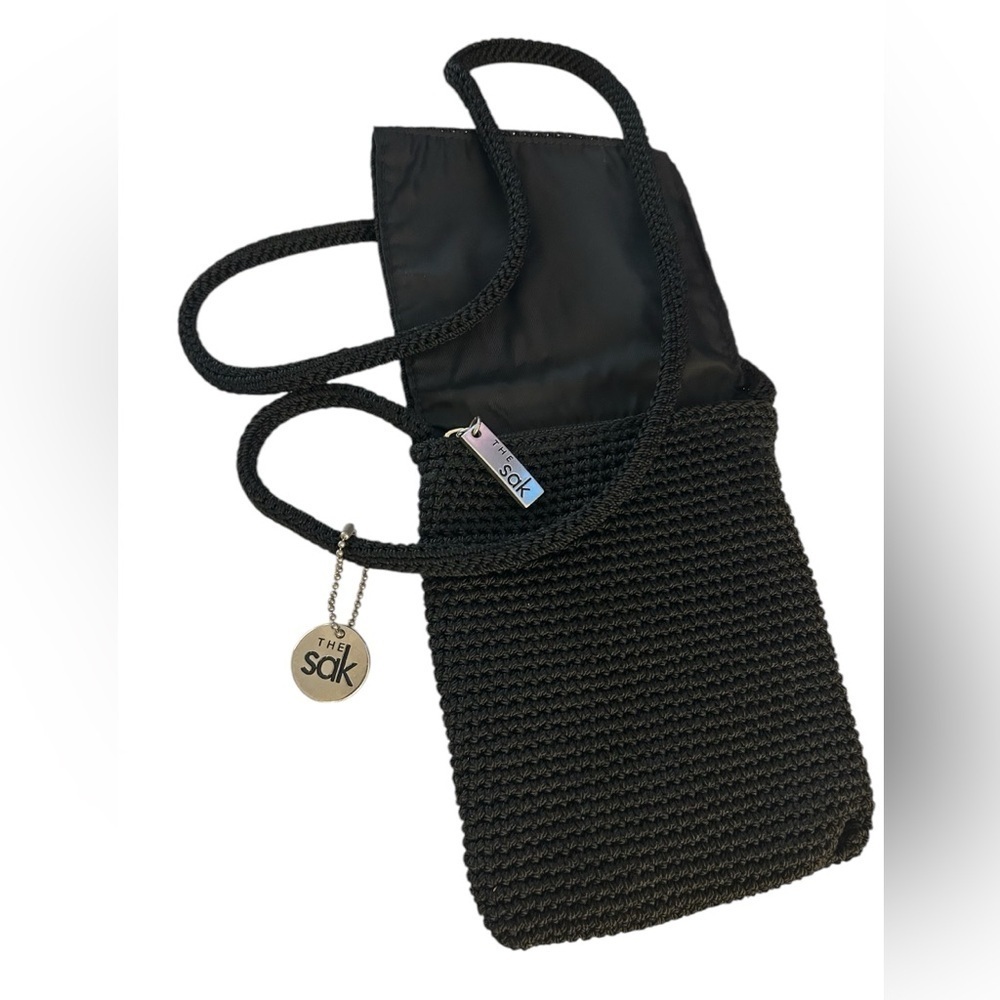 THE SAK Crocheted Black Mini Crossbody Bag - Perfect for Everyday Chic‎